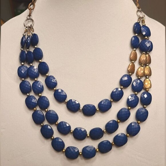 JACKE OH's of NYC necklace,  blue and Burnished goldtone - Picture 1 of 4